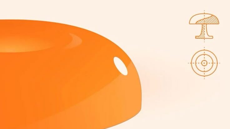 Zeichnung der Form einer orangenen Donut Lampe.